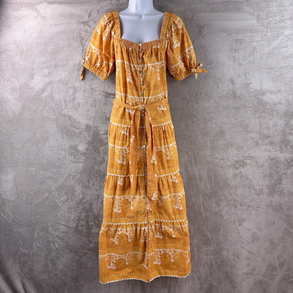 Cleobella Sadie Midi Dress Womens Size Small Yellow Floral Boho Tiered Tie